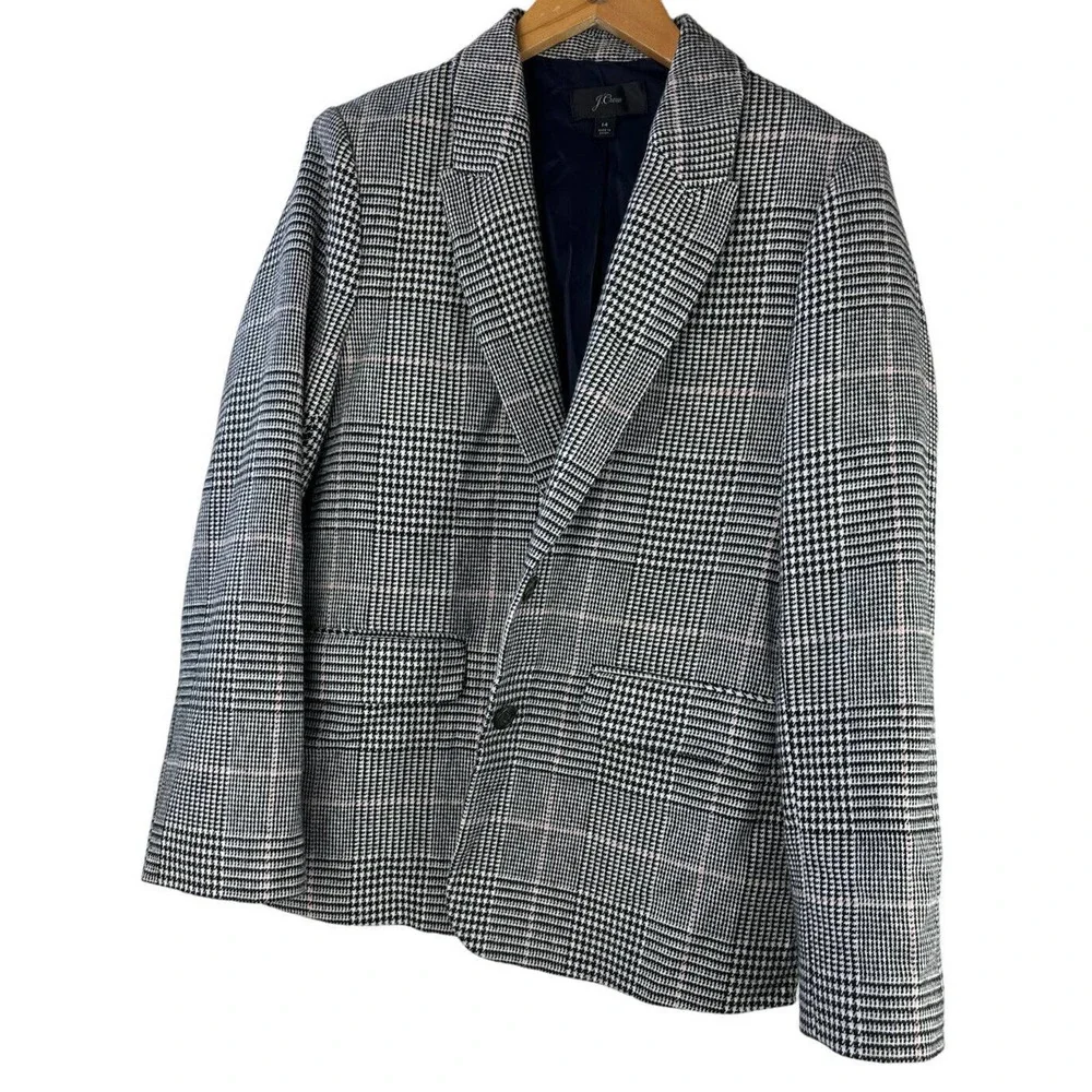 J. Crew Boyfriend Blazer Jacket Plaid Wool Blend J5658 Women's Size 14 - Picture 4 of 6